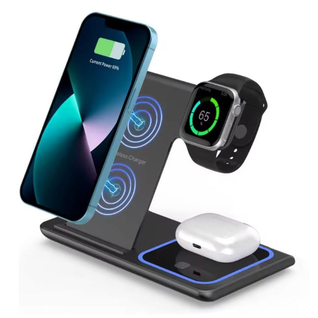 15W fast charging 3-in-1 foldable wireless charger bracket