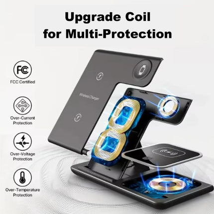 15W fast charging 3-in-1 foldable wireless charger bracket