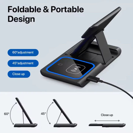 15W fast charging 3-in-1 foldable wireless charger bracket