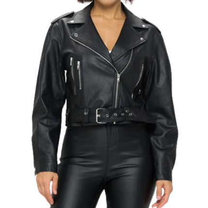 Leather jacket with zippers