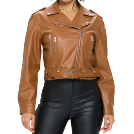 Leather jacket with zippers